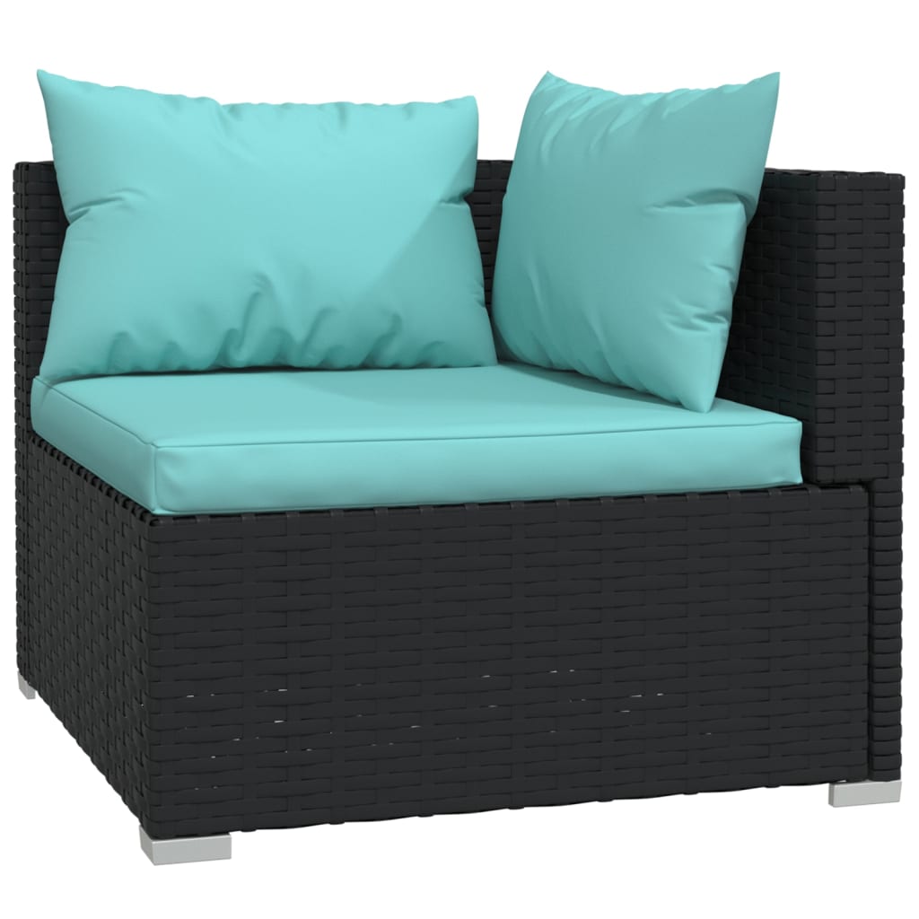vidaXL 5 Piece Patio Lounge Set with Cushions Poly Rattan Black-2