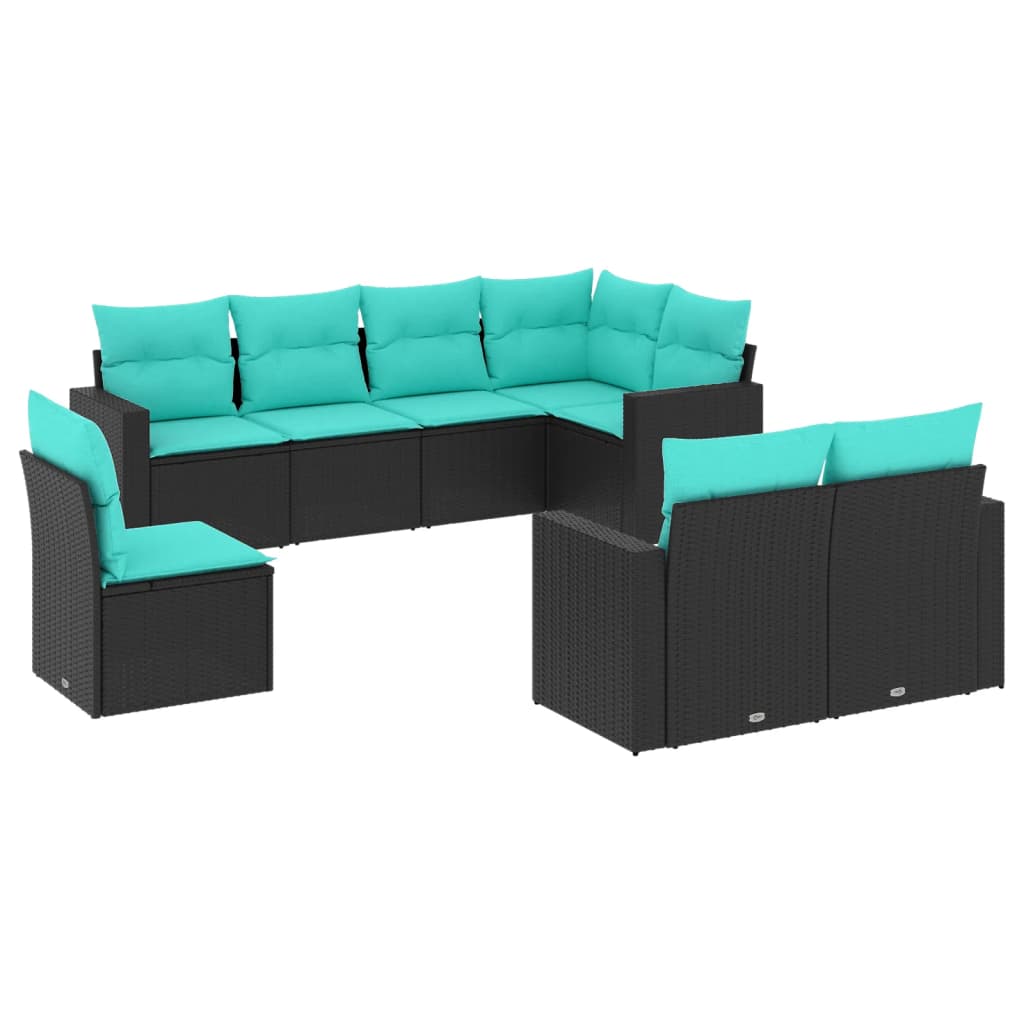 vidaXL 8 Piece Patio Sofa Set with Cushions Black Poly Rattan-2